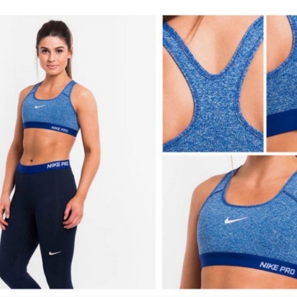 NIke Pro Womens M Dri-Fit Sports Bra Pony Blue Spacedye Padded Workout Gym Run - Picture 1 of 5